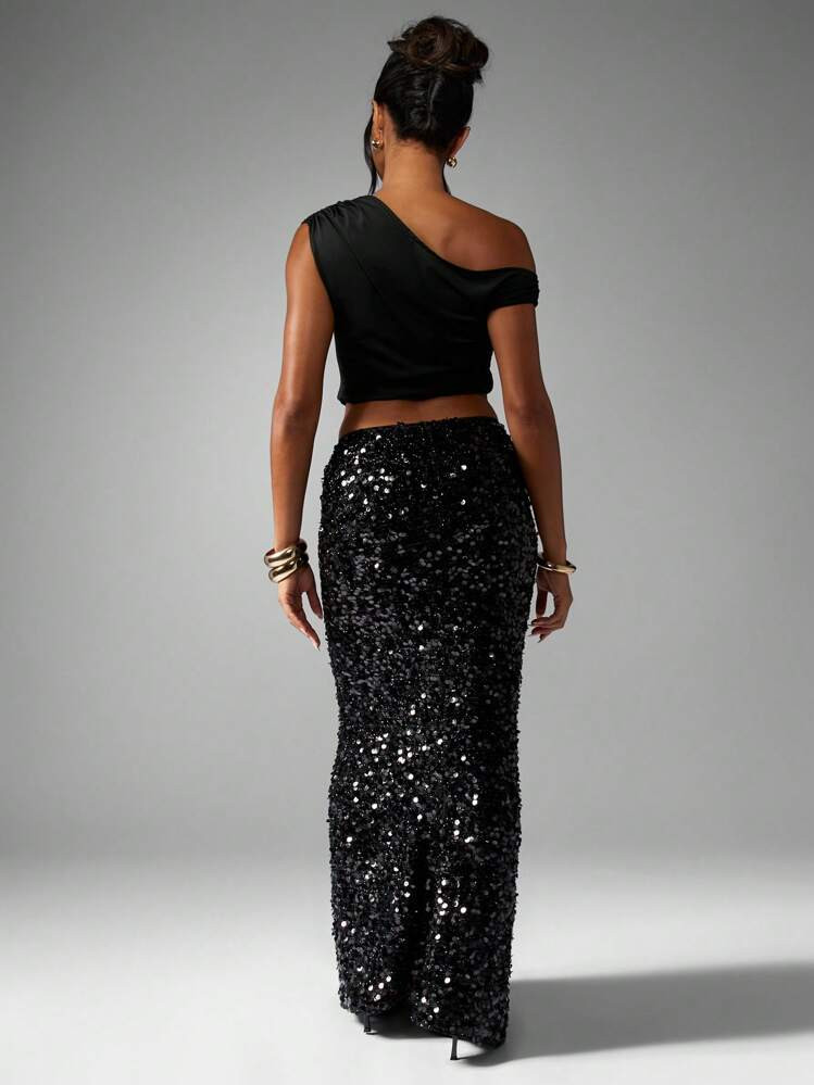 MISSGUIDED Sequin Maxi Skirt Column Beach Party Evening Wear Cocktail Wedding Guest Club Night Ou... | SHEIN