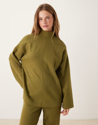 ASOS DESIGN Supersoft seam front longline turtle neck top in khaki green - part of a set | ASOS (Global)