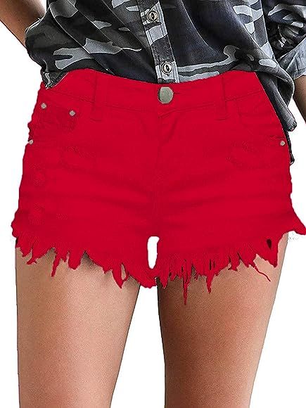 Govc Womens Jean Shorts Mid-Rise Frayed Raw Hemline Ripped Denim Short Jeans | Amazon (US)