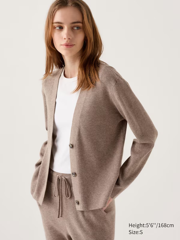 Washable Knit Ribbed Cardigan | UNIQLO (UK)