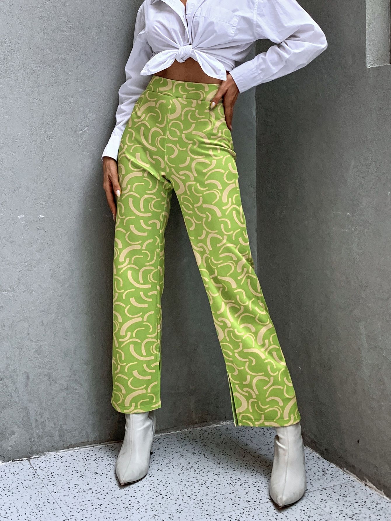 Women's High Waist Allover Print Split Hem Straight Leg Pants 66313W11112 | Walmart (US)
