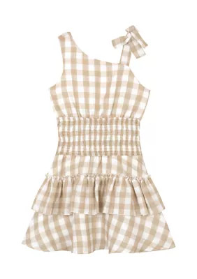 Counting Daisies Girls 7-16 Gingham Asymmetrical Bodice Dress with Smocked Waist and Tiered Skirt | Belk