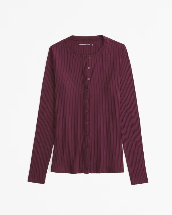 Long-Sleeve Button-Through Wide Rib Top | Abercrombie & Fitch (US)