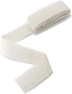White Cotton Linen Fabrics Ribbon 1-1/2 Inch Wide 5 Yards Frayed Edges Fringe Ribbon for Rustic C... | Amazon (US)