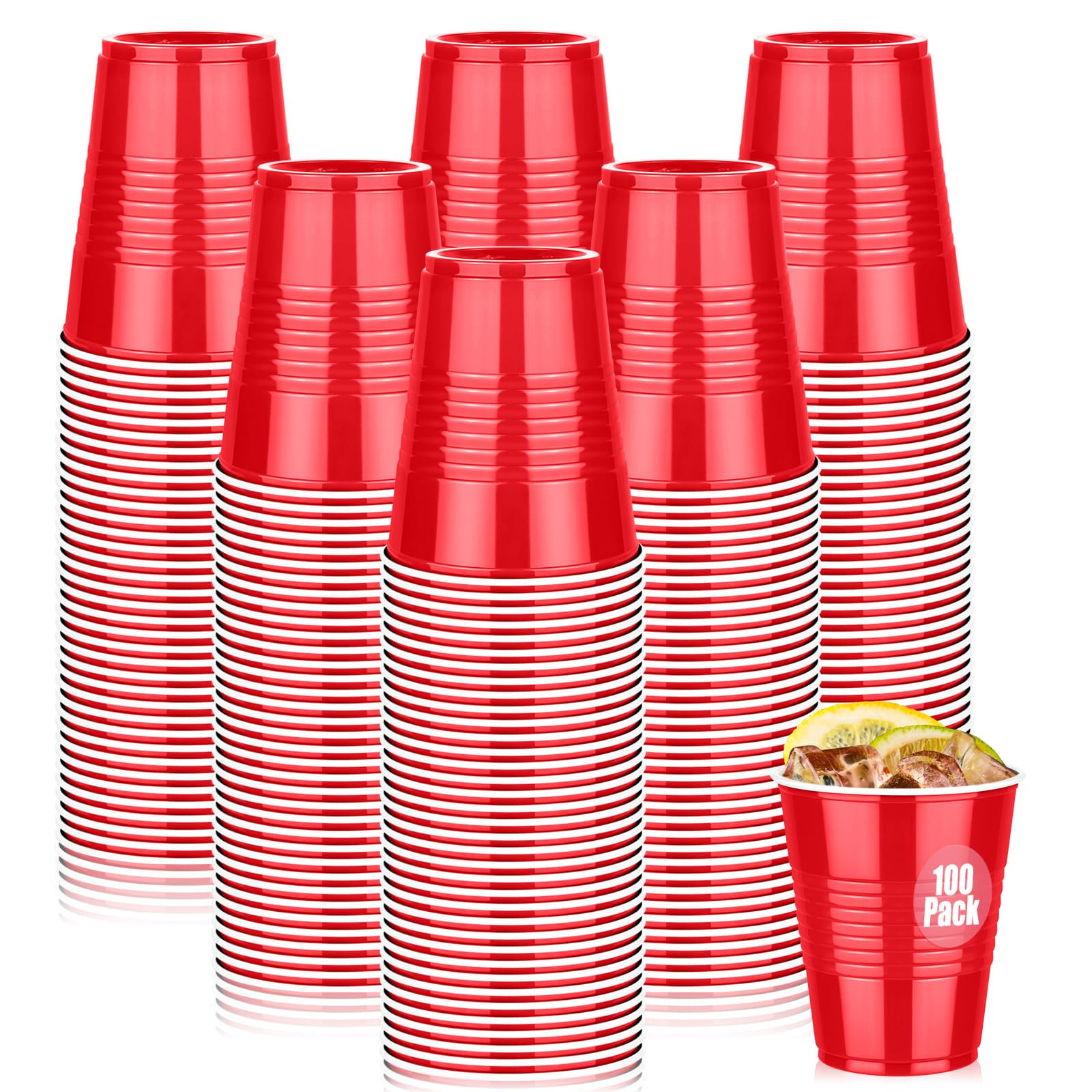 100 Pack Red Plastic Cups 12 oz, Disposable Cups for Party, Heavy Duty Drinking Cup, Christmas Sh... | Amazon (US)