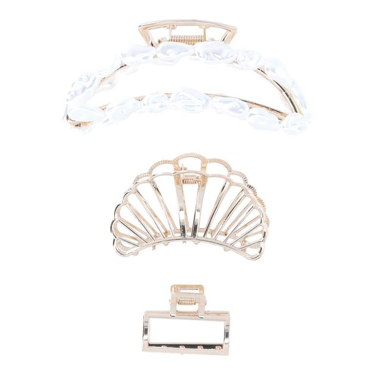 Time and Tru Women’s Faux Pearl Embellished Metal Hair Claw Clips Set, 3-Piece - Walmart.com | Walmart (US)