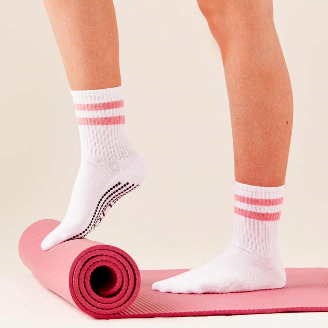 Pink Stripe Tube Grip Pilates Yoga Grip Socks Size UK 4-8 Reformer Pilates Socks - Etsy | Etsy (US)