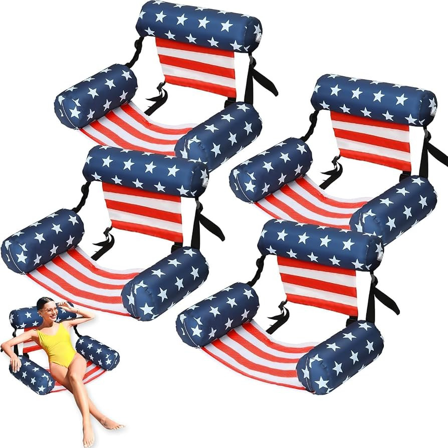 4 Pack Patriotic Inflatable Pool Floats Chair American Flag Floating Lounge Chairs Adjustable for... | Amazon (US)