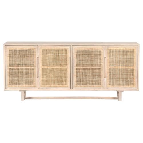 Marina Coastal Beach White Washed Mango Wood Woven Cane Sideboard | Kathy Kuo Home