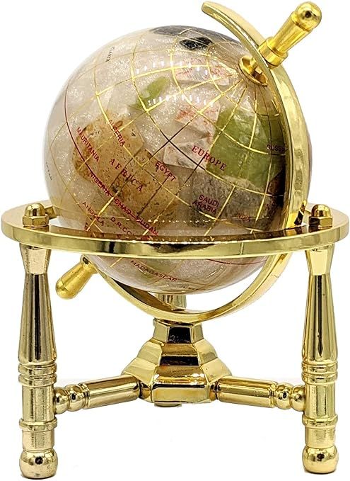 Unique Art 6-Inch Tall Pearl Swirl Ocean Mini Table Top Gemstone World Globe with Gold Tripod | Amazon (US)