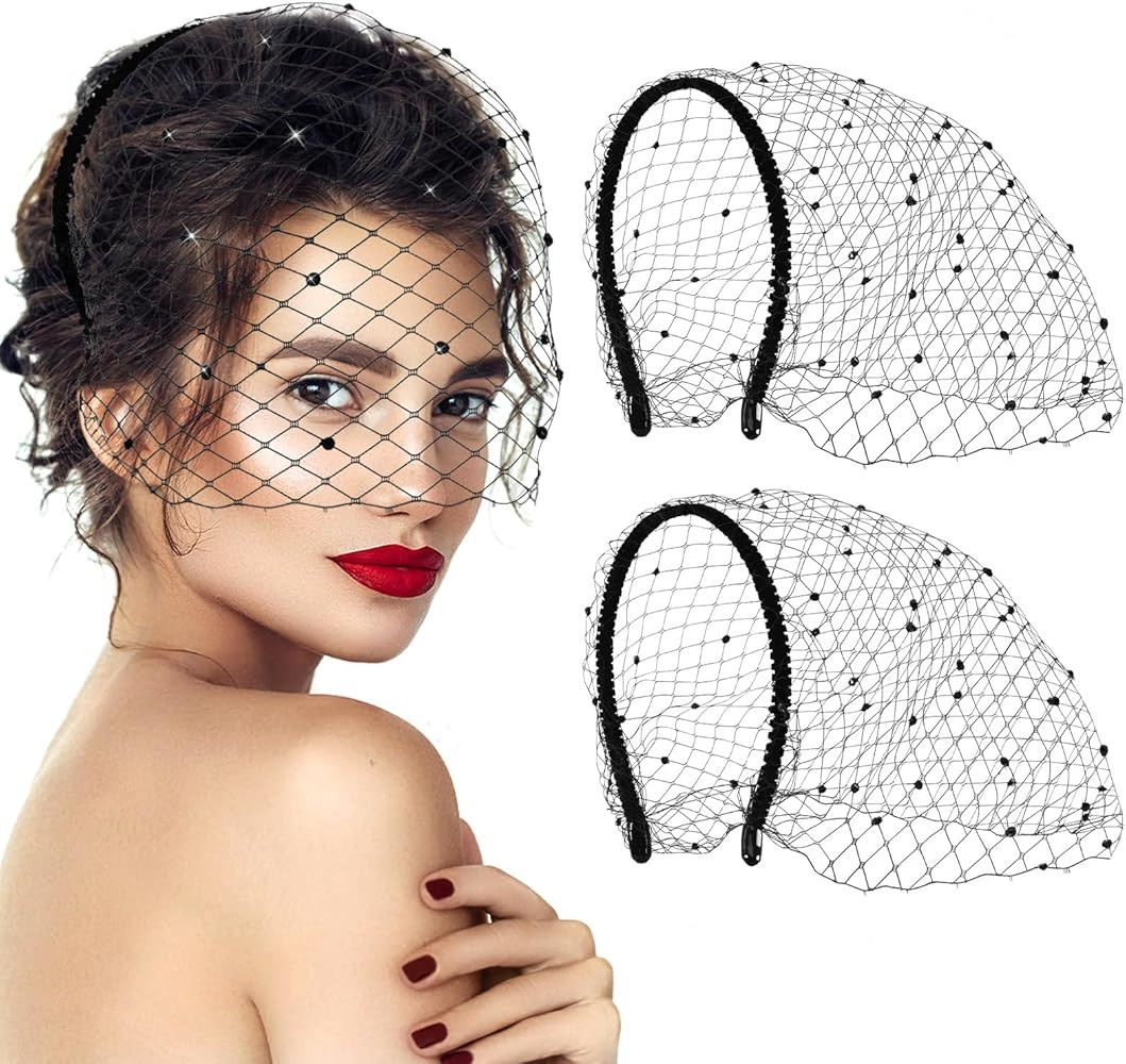 Jansun Black Veil Mesh Veil Headband 1920s Fascinator Headpiece Birdcage Veil | Amazon (US)