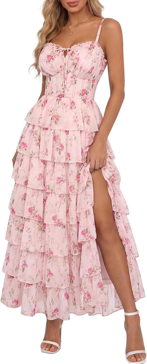 Scarlet Darkness Women's Floral Corset Formal Wedding Guest Maxi Dresses | Amazon (US)