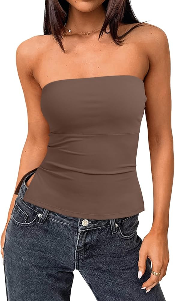Trendy Queen Tube Tops for Women Side Split Going Out Strapless Crop Tops Sleeveless Bandeau Summ... | Amazon (US)