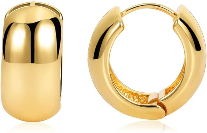 FAMARINE Small Chunky Thick Hoop Earrings for Women Girls Gold Hoops Huggie Earrings for Men Gift... | Amazon (US)