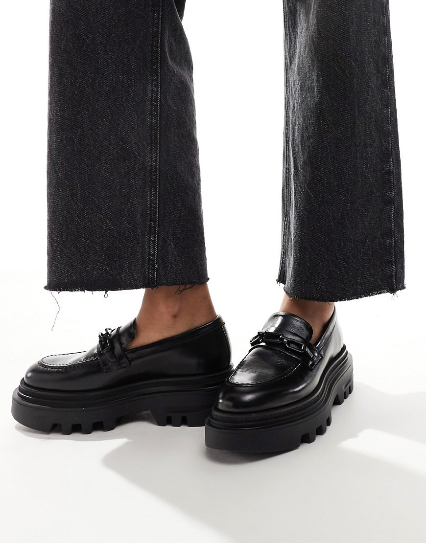 AllSaints Alexia leather loafers in black | ASOS (Global)