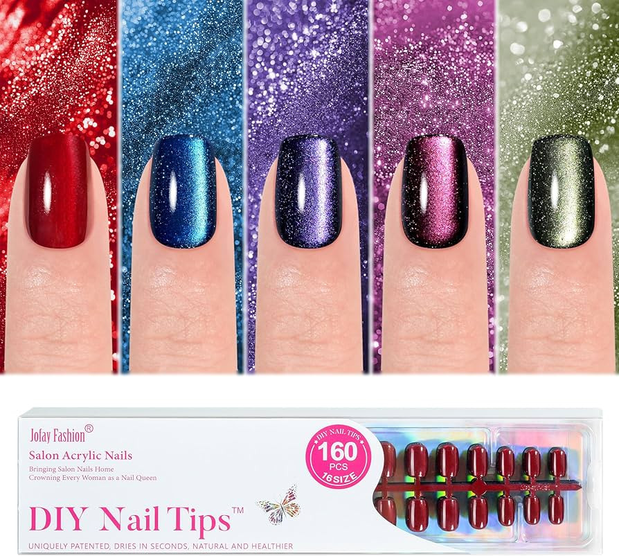 Cat Eye Press on Nails Short 5 Styles, Jofay Fashion 160Pcs Salon-Like Fake Nails with Glitter Ch... | Amazon (US)
