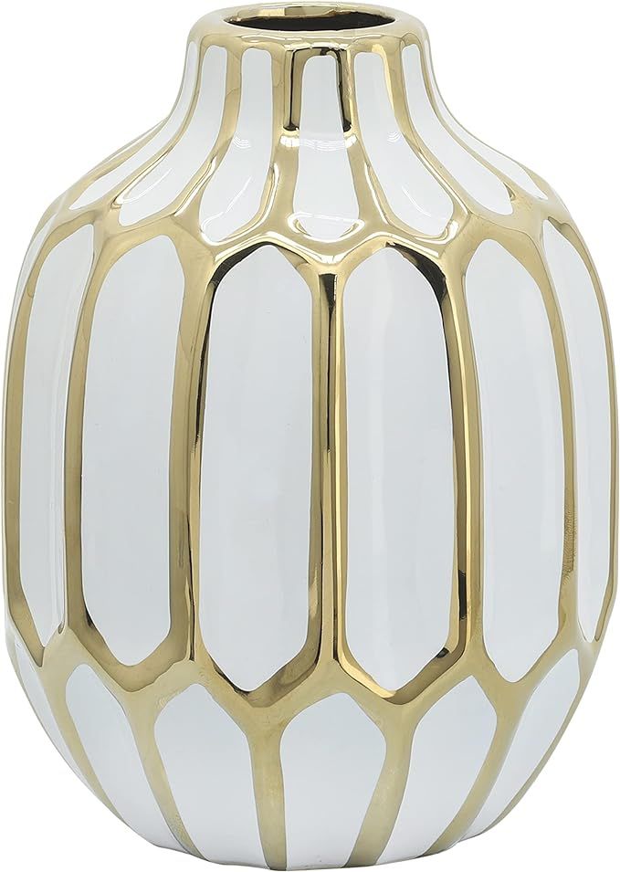 Sagebrook Home Small Decorative Ceramic Bud Vase for Table and Shelf Decor, White and Gold, 6 L x... | Amazon (US)