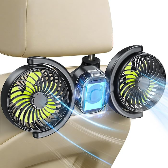 Dealswin Rechargeable Car Fan for Backseat Kids, Battery and USB Dual Power Car Fans, Independent... | Amazon (US)