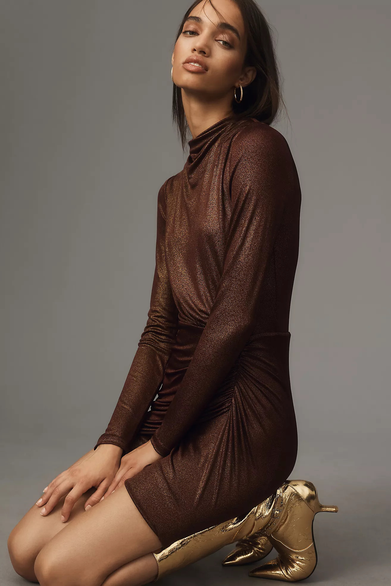 Significant Other Long-Sleeve Mock-Neck Ruched Mini Dress | Anthropologie (US)