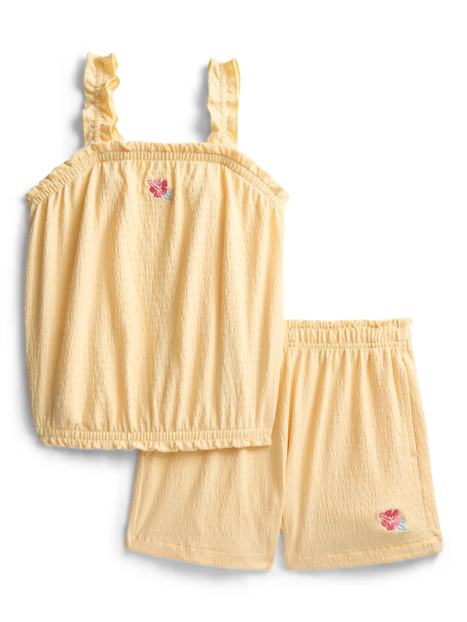 Wonder Nation Girls Bubble Tank Top and Shorts Outfit Set, 2-Piece, Sizes 4-10 | Walmart (US)