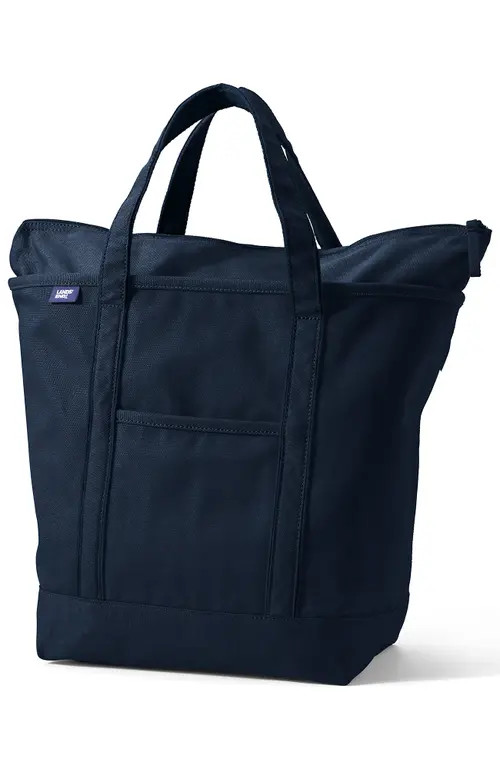 Lands' End Zip Top Canvas Tote Bag in Natural/navy Lands End at Nordstrom, Size Small | Nordstrom