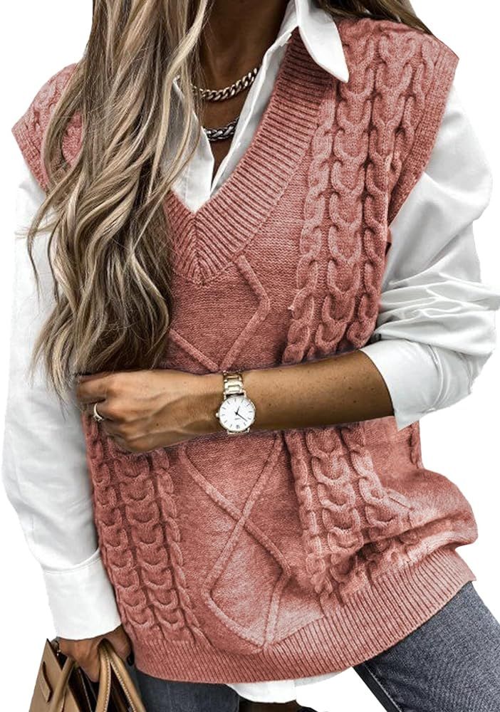 EVALESS Oversized Sweater Vest for Women V Neck Sleeveless Solid Color Loose Pullover Sweater | Amazon (US)