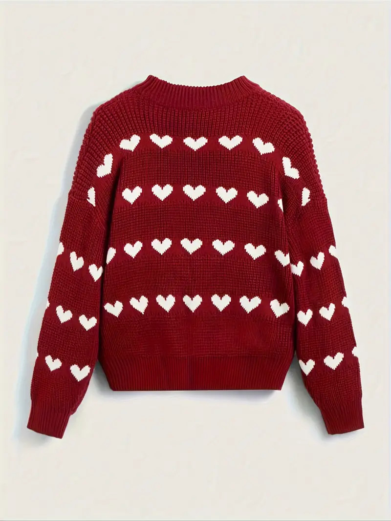 Heart Embroidery Loose Pullover Sweatshirt Valentine's Day - Temu | Temu Affiliate Program