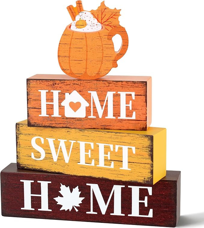 4 Pcs Fall Wooden Decor, Fall Table Decorations Gifts for Home Harvest | Amazon (US)