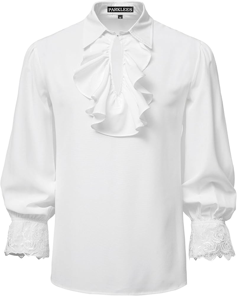 PARKLEES Men's Renaissance Pirate Ruffled Frilly Shirts Jabot Collar Victorian Medieval Costume | Amazon (UK)