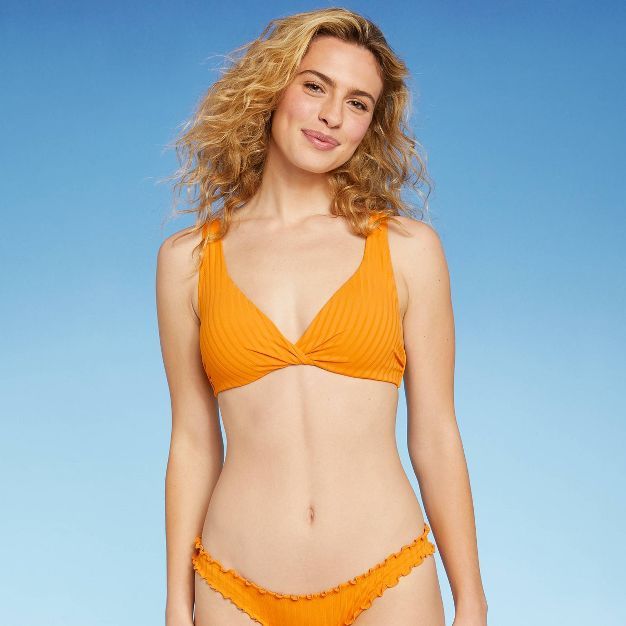 Women's Lightly Lined Ribbed Twist-Front Bikini Top - Shade & Shore™ Golden Yellow | Target
