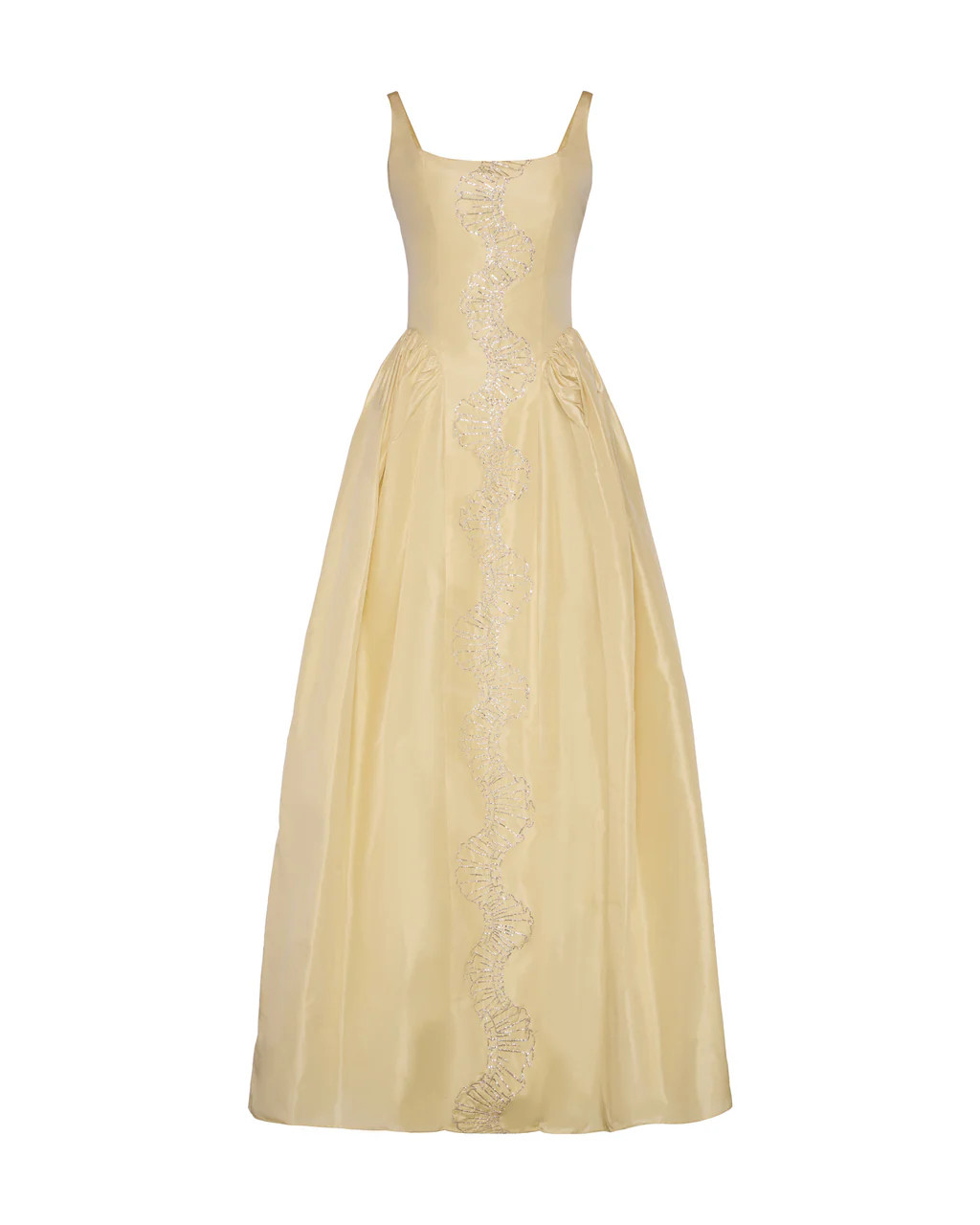 Antoinette Dress in Butter Yellow Taffeta with Ribbon Embroidery | Over The Moon