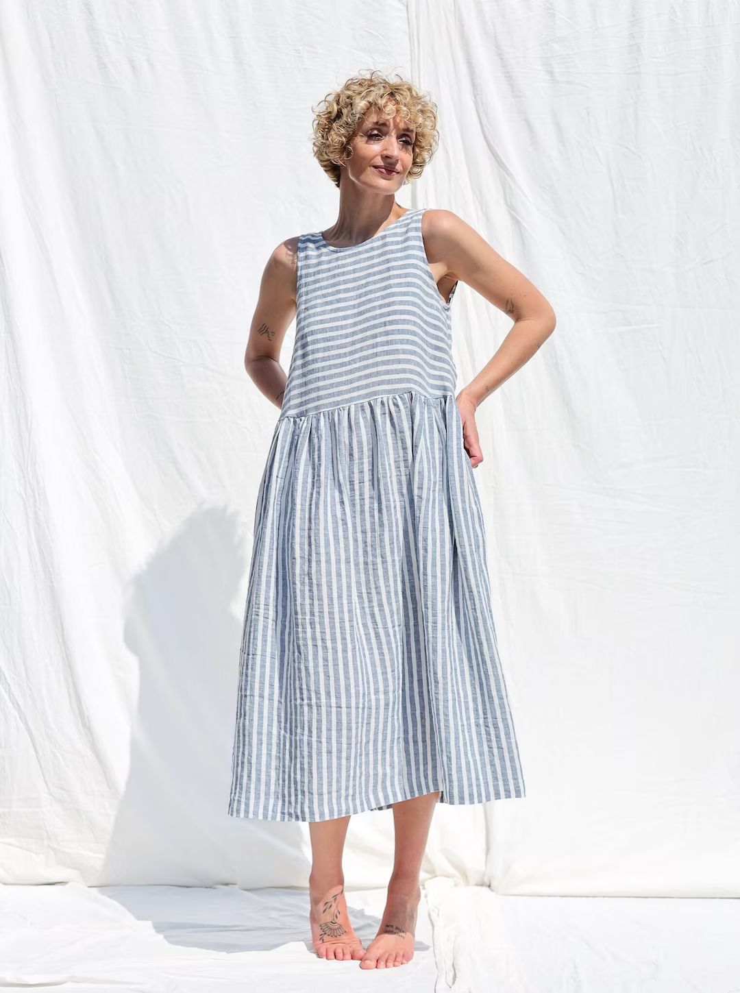 Sleeveless Linen Loose Fit Smock Dress OFFON CLOTHING - Etsy | Etsy (US)