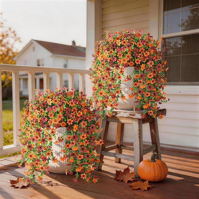 Artificial Fall Fake Flowers for Outdoor Decor,4 Pcs UV Resistant Faux Mums | Amazon (US)