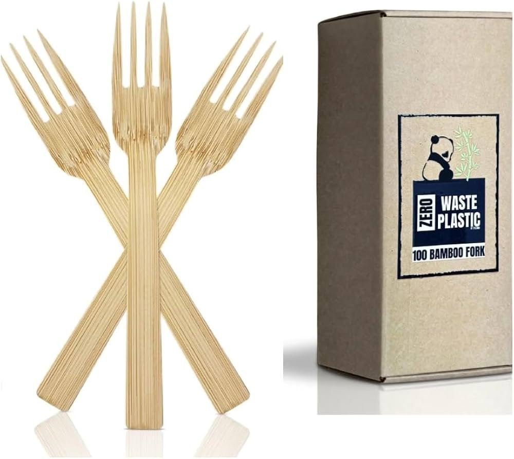 Bamboo Fork 100pack Disposable Bamboo 100% Cutlery Biodegradable and Compostable Renewable Premiu... | Amazon (US)