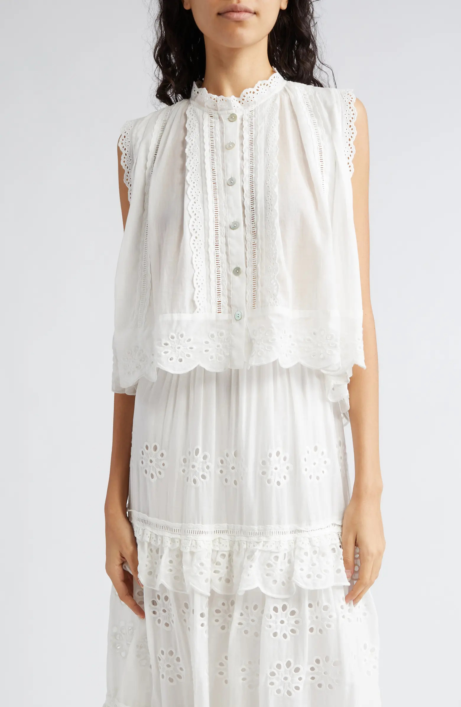 Eyelet Accent Sleeveless High-Low Cotton Top | Nordstrom