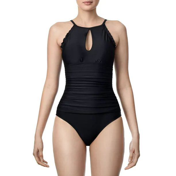 Ellen Tracy High Neck Over the Shoulder Ruffle One Piece Swimsuit | Walmart (US)