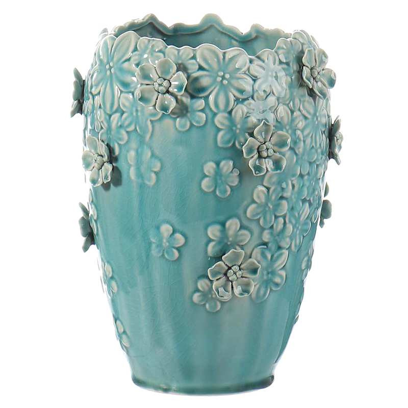 Teal 3D Flower Ceramic Vase, 9" | At Home