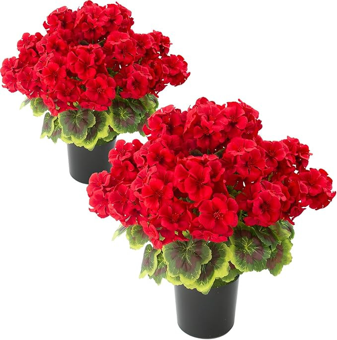 lovemoon 2 Pcs Geranium Potted Artificial Flowers, 19" Fake Geraniums Plants UV Resistant Silk Po... | Amazon (US)