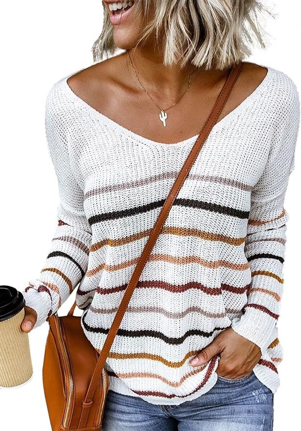 Dokotoo Womens 2022 Cute Summer Fall Color Block Striped Lightweight Comfy Cable Knit Beach Pullo... | Amazon (US)