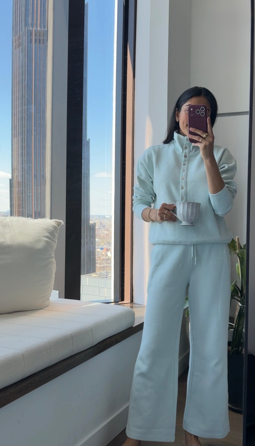 Good morning! Wearing the softest set from Negative, size small in top and bottom ☁️ love this color for spring 