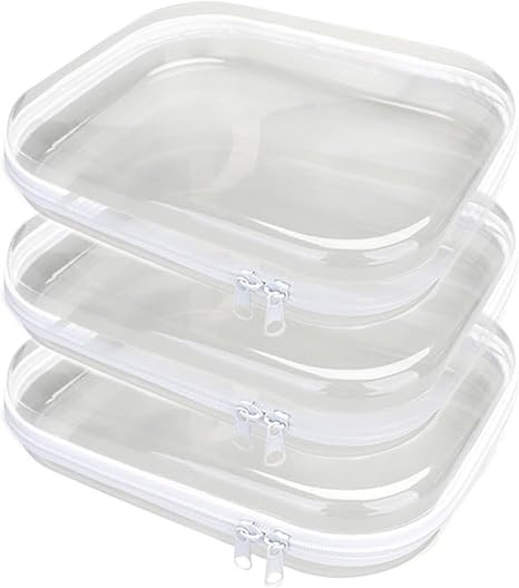 3PCS Clear Hard Plastic Zipper Case, Double Zippers Hard Pouch, Portable Travel Organizer Bin Cle... | Amazon (US)