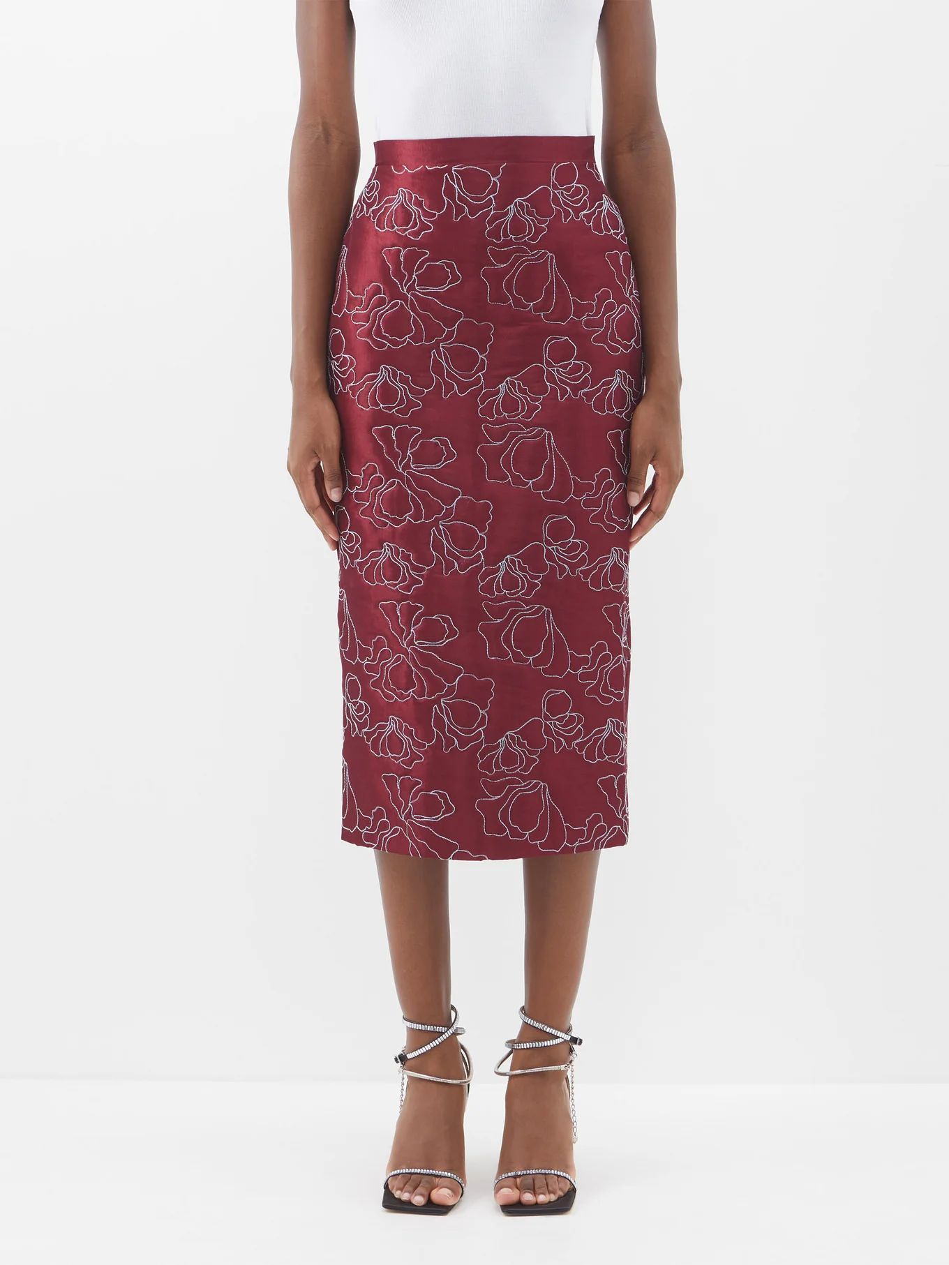 Amelia floral-embroidered silk-blend taffeta skirt | Kika Vargas | Matches (US)