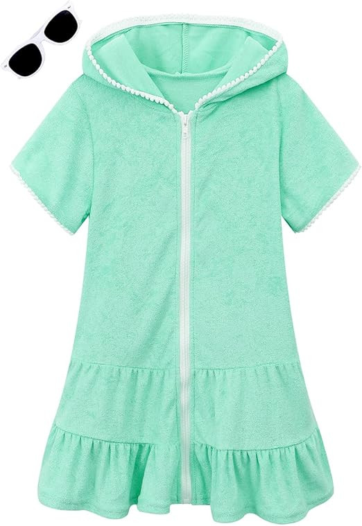 Amazon.com: LUCKYGAL Girls Swim Cover Up Kids Swimsuit Coverup Terry Zip-Up Beach Bathing Suit Ro... | Amazon (US)