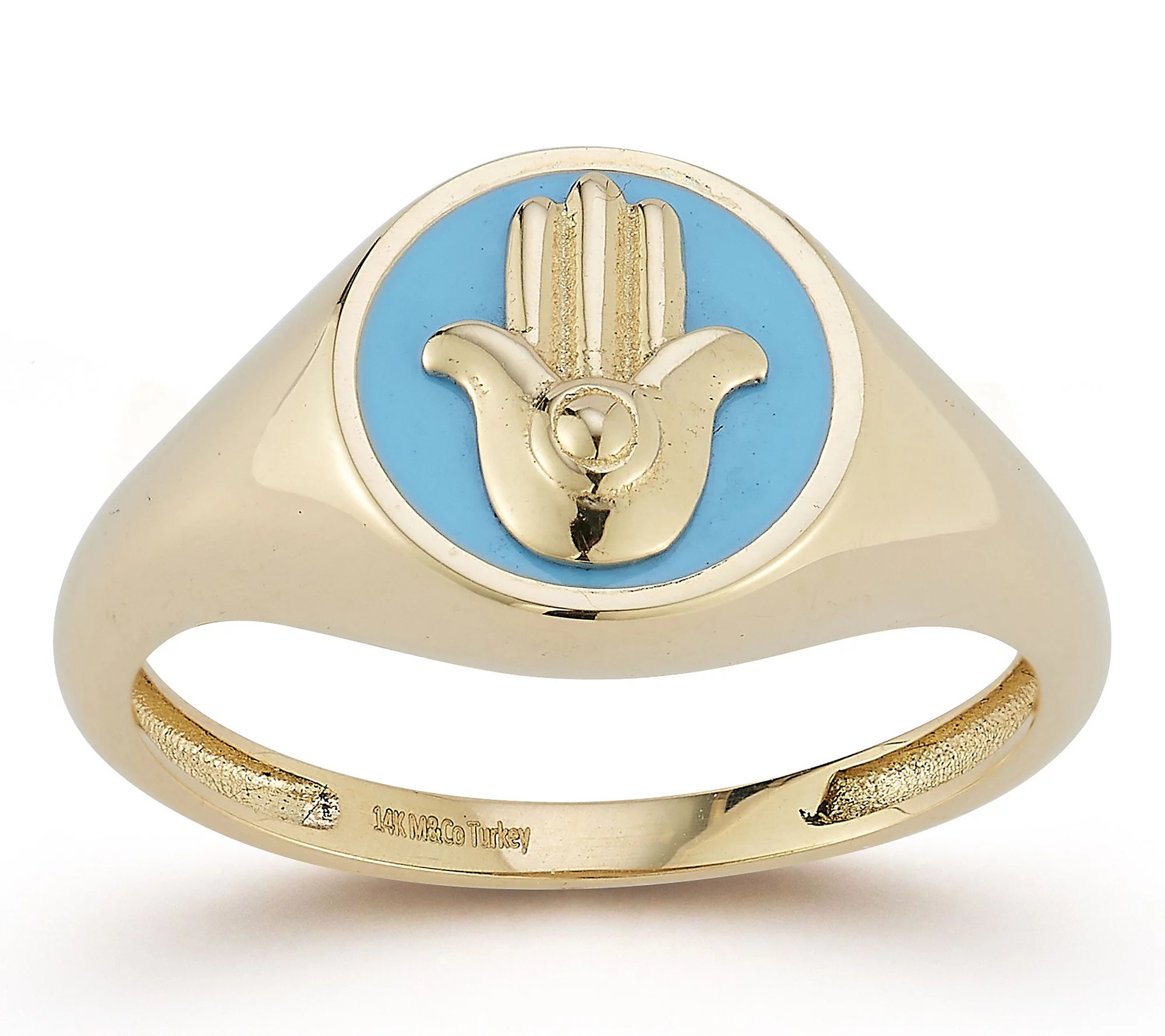 Luminosa Gold Enamel Hamsa Hand Signet Ring, 14 K | QVC