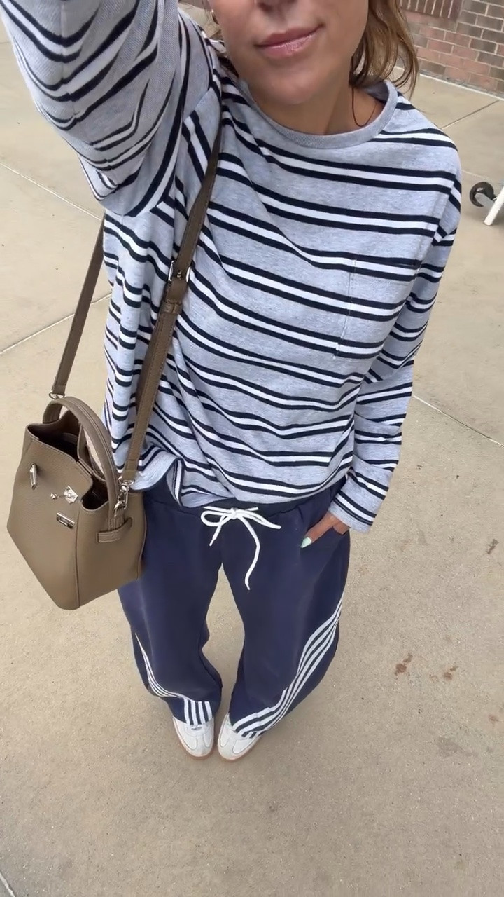 Casual weekend outfit 〰️

Long sleeve striped tee from @Aritzia 
No logo track pants and bag from Amazon 

Fall outfit, weekend outfit, casual outfit

#LTKootd #LTKOver40 #LTKSeasonal