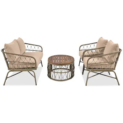 CESICIA Patio Furniture Sets Set of 2 Wicker Beige Wicker Frame Stationary Conversation Chair wit... | Lowe's