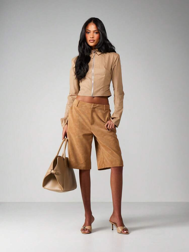 MISSGUIDED Suede Wide Leg Bermuda Shorts For Women - High Waisted Summer Festival Casual Wear | SHEIN