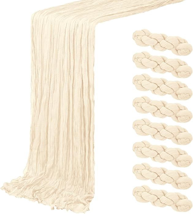 8 Pack Ivory Cheesecloth Table Runner 20 x 120 inch Gauze Table Runners 10 FT Long,Semi Sheer Che... | Amazon (US)