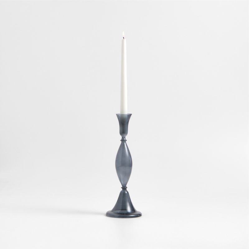 Milano Large Blue Glass Taper Candle Holder 12.5" + Reviews | Crate & Barrel | Crate & Barrel