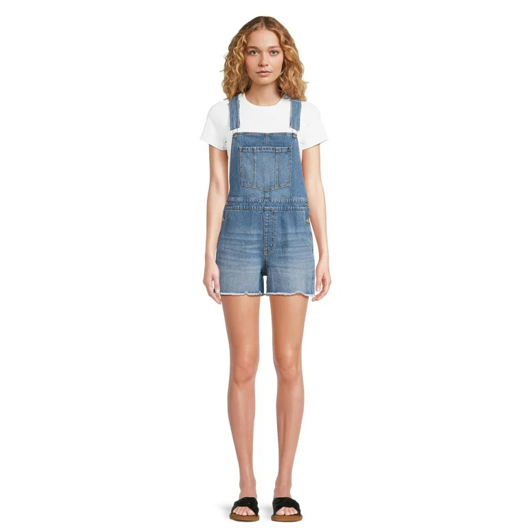 No Boundaries Juniors Relaxed Boyfriend Shortalls, 3.5" Inseam, Sizes XS-XXXL | Walmart (US)